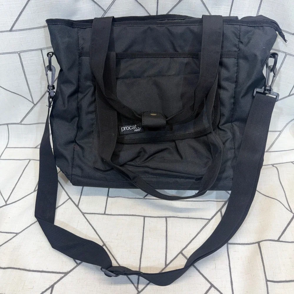 Puma Procat Messenger Bag Large Black Nylon Crossbody Travel Laptop Tote